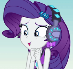 Size: 762x720 | Tagged: safe, screencap, rarity, equestria girls, g4, lost and found, my little pony equestria girls: better together, animated, bikini, bikini top, clothes, cropped, cute, ear piercing, excited, female, gif, headphones, piercing, raribetes, rarity's purple bikini, solo, swimsuit