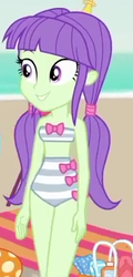 Size: 206x428 | Tagged: safe, screencap, starlight, equestria girls, equestria girls series, g4, lost and found, bandeau, bare shoulders, bikini, clothes, cropped, female, high waisted bikini, midriff, sleeveless, solo, strapless, striped swimsuit, swimsuit