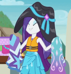 Size: 598x624 | Tagged: safe, screencap, rarity, equestria girls, g4, my little pony equestria girls: better together, the salty sails, animated, clothes, cropped, cute, female, raribetes, rarity's blue sarong, sarong, swimsuit, wet, wet hair, wet mane, wet mane rarity