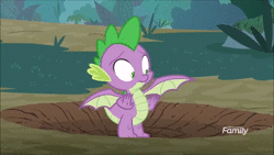 Size: 640x360 | Tagged: safe, screencap, spike, dragon, g4, molt down, animated, crater, male, solo, sound, webm, winged spike, wings