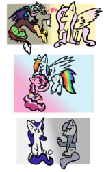 Size: 840x1383 | Tagged: safe, artist:madthemoose, discord, fluttershy, maud pie, pinkie pie, rainbow dash, rarity, g4, female, lesbian, male, ship:discoshy, ship:pinkiedash, ship:rarimaud, shipping, straight