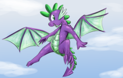 Size: 1662x1063 | Tagged: safe, artist:testostepone, spike, g4, molt down, colored sketch, flying, male, solo, winged spike, wings