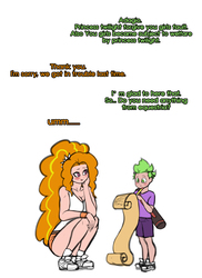Size: 2944x4054 | Tagged: safe, artist:franschesco, adagio dazzle, spike, human, equestria girls, g4, adagiospike, amazon, breasts, busty adagio dazzle, converse, engrish, grammar error, hooters, humanized, scroll, shoes, sneakers, spike gets all the sirens