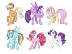 Size: 1024x768 | Tagged: safe, artist:huskywo1f, applejack, fluttershy, pinkie pie, rainbow dash, rarity, twilight sparkle, alicorn, pony, g4, mane six, simple background, transparent background, twilight sparkle (alicorn)