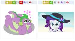 Size: 437x242 | Tagged: safe, artist:aleximusprime, screencap, rarity, spike, dragon, derpibooru, equestria girls, equestria girls series, g4, lost and found, molt down, bedroom eyes, chubby, clothes, cute, fat, fat spike, female, hat, heart, juxtaposition, juxtaposition win, lidded eyes, looking at you, male, meme, meta, older, raribetes, ship:sparity, shipping, simple background, smiling, straight, sun hat, swimsuit, vector, winged spike, wings