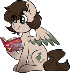Size: 449x464 | Tagged: safe, artist:ivybrush, oc, oc only, oc:pacific pine, pegasus, pony, book, female, harry potter (series), heart eyes, reading, simple background, solo, transparent background, wingding eyes