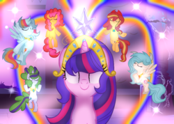 Size: 1013x720 | Tagged: safe, artist:doraeartdreams-aspy, oc, oc:crystal flame, oc:flutterspin chaos, oc:polka fiesta, oc:rainbow bolt, oc:songfull applebee, oc:thunder star, dracony, hybrid, base used, interspecies offspring, magical lesbian spawn, next generation, offspring, parent:applejack, parent:cheese sandwich, parent:coloratura, parent:discord, parent:flash sentry, parent:fluttershy, parent:pinkie pie, parent:rainbow dash, parent:rarity, parent:soarin', parent:spike, parent:twilight sparkle, parents:cheesepie, parents:discoshy, parents:flashlight, parents:rarajack, parents:soarindash, parents:sparity