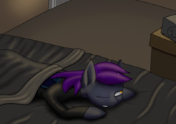 Size: 1754x1240 | Tagged: safe, artist:hugo231929, oc, oc only, bat pony, pony, bat pony oc, bed, bedroom, radio, solo, waking up