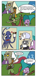 Size: 2734x5409 | Tagged: safe, artist:helsaabi, discord, skellinore, spike, squizard, g4, the break up breakdown, captain wuzz, dungeons and dragons, flower, garbuncle, ogres and oubliettes, paper, rose, shocked