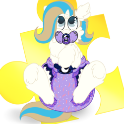 Size: 1000x1000 | Tagged: safe, artist:plinkie_poi, oc, oc only, oc:serena lovehart, pony, unicorn, banjo kazooie, cheek fluff, chest fluff, diaper, ear fluff, female, filly, foal, pacifier, simple background, solo, transparent background