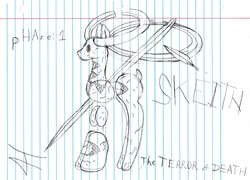 Size: 1908x1372 | Tagged: safe, artist:azurezander, derpibooru exclusive, pony, .hack, .hack//, .hack//sign, cursed wave, lined paper, my little cursed wave, phase.1, ponified, skeith, skeith the terror of death, terror of death, traditional art