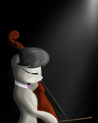 Size: 4841x6081 | Tagged: safe, artist:theravencriss, octavia melody, earth pony, pony, g4, absurd resolution, bipedal, bow (instrument), cello, eyes closed, female, musical instrument, solo