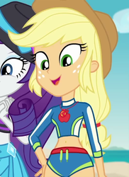 Size: 524x720 | Tagged: safe, screencap, applejack, aww... baby turtles, equestria girls, g4, my little pony equestria girls: better together, belly button, bikini, clothes, cropped, cute, jackabetes, midriff, swimsuit