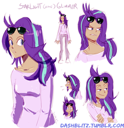 Size: 873x900 | Tagged: safe, artist:manic-the-lad, starlight glimmer, human, g4, a dash of everything, dark skin, female, humanized, sketch, sketch dump, smiling, smirk, solo, sunglasses