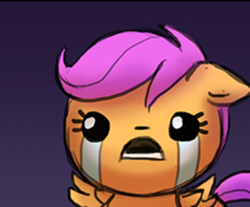 Size: 957x793 | Tagged: safe, artist:lumineko, edit, scootaloo, g4, molt down, biblethump, cropped, crying, scootaloo can't fly, scootasad, the binding of isaac