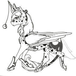 Size: 1280x1280 | Tagged: safe, artist:nightmare-moons-throneroom, princess luna, alicorn, pony, g4, armor, clothes, coat markings, dappled, female, grayscale, horn, horn jewelry, jewelry, leonine tail, mare, monochrome, regalia, see-through, simple background, solo, unshorn fetlocks, walking, white background