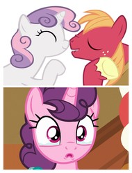 Size: 3106x4096 | Tagged: safe, big macintosh, sugar belle, sweetie belle, earth pony, pony, g4, the break up breakdown, female, male, mare, sad, ship:sweetiemac, shipping, stallion, straight, this will end in jail time