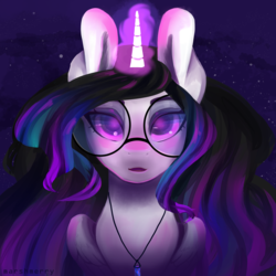 Size: 3000x3000 | Tagged: safe, artist:skylacuna, oc, oc only, pony, unicorn, bust, female, glasses, high res, magic, mare, portrait, solo