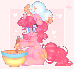 Size: 3400x3200 | Tagged: safe, artist:bunxl, pinkie pie, earth pony, pony, g4, bowl, chef's hat, female, hat, heart eyes, high res, mare, solo, starry eyes, wingding eyes