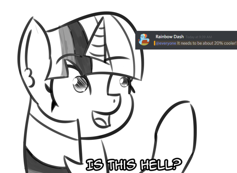 Cooler Artist Artiks Crossing The Memes Discord Program Everyone Eyebrows Visible Through Hair Female Is This A Pigeon Lineart Looking Up Mare Meme Mismatched Eyes Monochrome Open Mouth Pegasus Pointing