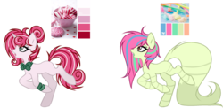 Size: 1024x501 | Tagged: safe, artist:mintoria, oc, oc:peppermint, oc:pixie sticks, earth pony, pony, unicorn, base used, bowtie, female, mare, reference sheet, simple background, transparent background