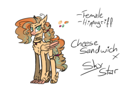 Size: 1600x1200 | Tagged: safe, artist:jaysey, oc, oc only, hippogriff, chest fluff, color palette, colored pupils, female, interspecies offspring, offspring, parent:cheese sandwich, parent:princess skystar, simple background, solo, transparent background