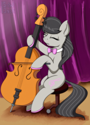 Size: 1699x2353 | Tagged: safe, artist:php97, octavia melody, earth pony, pony, g4, bow (instrument), cello, eyes closed, female, musical instrument, solo, stool
