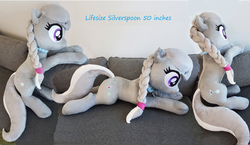 Size: 6720x3896 | Tagged: safe, artist:epicrainbowcrafts, silver spoon, earth pony, pony, g4, couch, female, filly, irl, life size, photo, plushie, solo