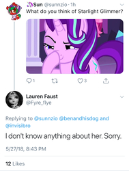 Size: 750x993 | Tagged: safe, starlight glimmer, pony, unicorn, g4, boop, drama, exploitable meme, glimmerposting, lauren faust, meme, meta, starlight drama, text, twitter, word of faust