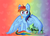 Size: 4900x3500 | Tagged: safe, artist:inkwellartz, rainbow dash, tank, pegasus, pony, g4, blush sticker, blushing, female, heart, looking at each other, mare, sitting, smiling, spread wings, wings