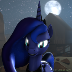 Size: 1024x1024 | Tagged: safe, artist:christian69229, princess luna, alicorn, pony, g4, 3d, bust, female, looking at you, moon, portrait, solo, source filmmaker