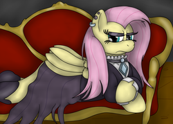 Size: 1400x1000 | Tagged: safe, artist:pavlovzdawg, fluttershy, pegasus, pony, g4, clothes, ear piercing, earring, female, fluttergoth, jewelry, looking at you, mare, necklace, piercing, solo