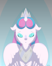 Size: 1024x1280 | Tagged: safe, artist:achuni, princess flurry heart, alicorn, pony, g4, abstract background, crown, eyes closed, female, filly, incline, jewelry, necklace, regalia, solo, wings