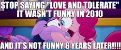 Size: 1920x808 | Tagged: safe, edit, edited screencap, editor:useraccount, screencap, pinkie pie, twilight sparkle, alicorn, pony, g4, my little pony: the movie, excessive exclamation marks, image macro, love and tolerance, love and tolerate, meme, truth, twilight sparkle (alicorn)