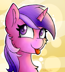 Size: 1244x1363 | Tagged: safe, artist:deraniel, amethyst star, sparkler, pony, unicorn, g4, cheek fluff, cute, female, mlem, silly, smiling, solo, tongue out