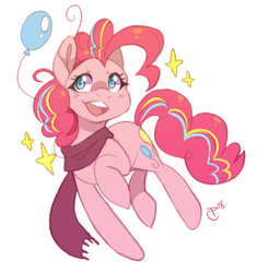 Size: 802x852 | Tagged: safe, artist:pixelyte, pinkie pie, earth pony, pony, g4, balloon, clothes, cute, female, mare, rainbow power, scarf, simple background, solo, stars, white background