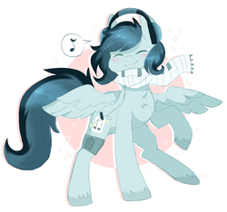 Size: 1064x998 | Tagged: safe, artist:pixelyte, oc, oc only, pegasus, pony, female, headphones, mare, smiling, spread wings, wings