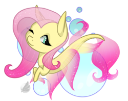 Size: 3130x2480 | Tagged: safe, artist:oneiria-fylakas, fluttershy, seapony (g4), g4, chibi, female, high res, looking at you, one eye closed, seaponified, seapony fluttershy, simple background, solo, species swap, transparent background, wink