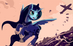 Size: 2150x1350 | Tagged: artist needed, safe, princess luna, alicorn, pony, g4, aircraft, female, flying, limited palette, mare, solo