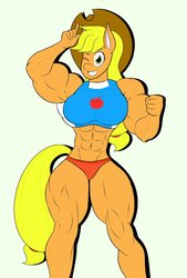 Size: 1324x1958 | Tagged: safe, artist:matchstickman, applejack, earth pony, anthro, g4, abs, applejacked, biceps, breasts, busty applejack, female, muscles, muscular female, solo, thunder thighs