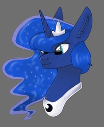 Size: 1318x1615 | Tagged: safe, artist:moonert, princess luna, alicorn, pony, g4, bust, ear fluff, ethereal mane, female, gray background, jewelry, mare, peytral, simple background, solo, starry mane, tiara