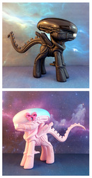 Size: 1000x1916 | Tagged: safe, artist:krowzivitch, alien, pony, xenomorph, alien (franchise), craft, diorama, sculpture, solo, standing, toy, traditional art