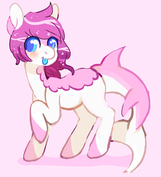 Size: 717x787 | Tagged: safe, artist:fursalot, oc, oc only, monster pony, original species, pony, shark pony, blushing, female, mare, raspberry, smiling, solo, tongue out