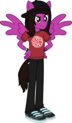Size: 1229x2097 | Tagged: safe, artist:lightningbolt, derpibooru exclusive, equestria girls, g4, .svg available, backwards ballcap, baseball cap, bracelet, cap, chains, clothes, dreamworks face, equestria girls-ified, guitar pick, hair over one eye, hand on hip, hat, jeans, jewelry, male, nose piercing, pants, pierce the veil, piercing, ponied up, pony ears, shoes, show accurate, simple background, smug, sneakers, solo, svg, tailed humanization, transparent background, vector, vic fuentes, watch, wings, wristband