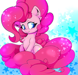 Size: 2700x2600 | Tagged: safe, artist:madacon, pinkie pie, earth pony, pony, g4, cheek fluff, chest fluff, colored pupils, cute, diapinkes, ear fluff, female, fluffy, high res, looking at you, mare, sitting, solo, stars
