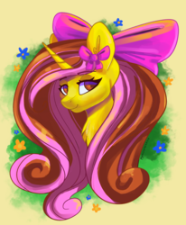 Size: 2470x3000 | Tagged: safe, artist:skylacuna, oc, oc only, oc:meadow belle, pony, unicorn, bow, bust, female, hair bow, high res, mare, portrait, solo