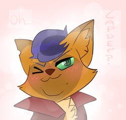 Size: 1024x972 | Tagged: safe, artist:haaaaar, capper dapperpaws, abyssinian, anthro, g4, my little pony: the movie, blushing, capperbetes, chest fluff, cute, male, one eye closed, sexy, solo, stupid sexy capper, wink