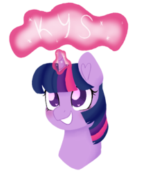 Size: 1600x1900 | Tagged: safe, artist:fannytastical, twilight sparkle, pony, unicorn, g4, bust, drawthread, female, glowing horn, heart, heart eyes, horn, kill yourself, kys, mare, request, simple background, solo, text, transparent background, wingding eyes