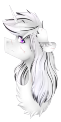 Size: 200x400 | Tagged: source needed, safe, artist:time-lime, oc, oc only, oc:yiazmat, pony, unicorn, bust, ear fluff, floppy ears, head up, horn, scar, solo, unicorn oc