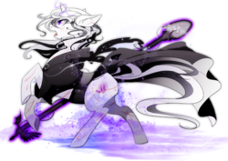 Size: 600x424 | Tagged: source needed, safe, artist:dormin-dim, oc, oc only, oc:yiazmat, pony, unicorn, black and white, grayscale, magic, male, monochrome, scar, simple background, solo, transparent background, weapon
